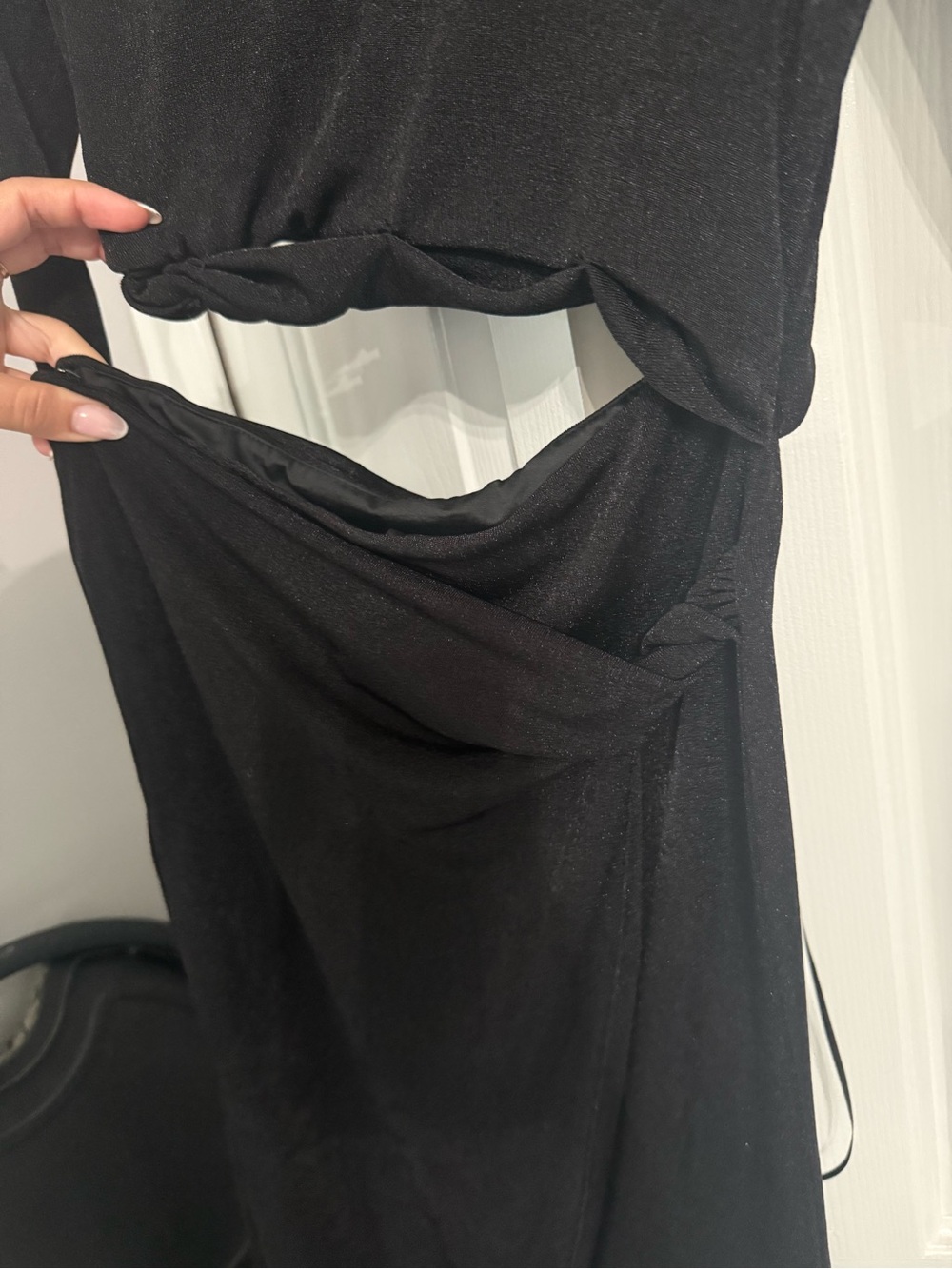 Mishka Black Long Sleeve Cutout Midi Dress with Twisted Front - Picture 2 of 4
